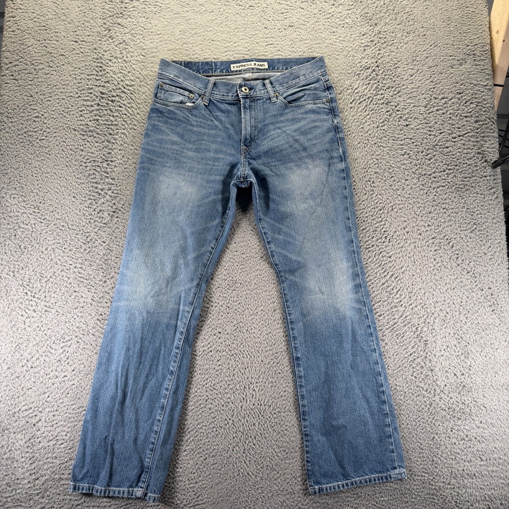 Express Jeans Men 32x32 Blue Cotton Denim Bootcut Faded Classic Travel Workwear